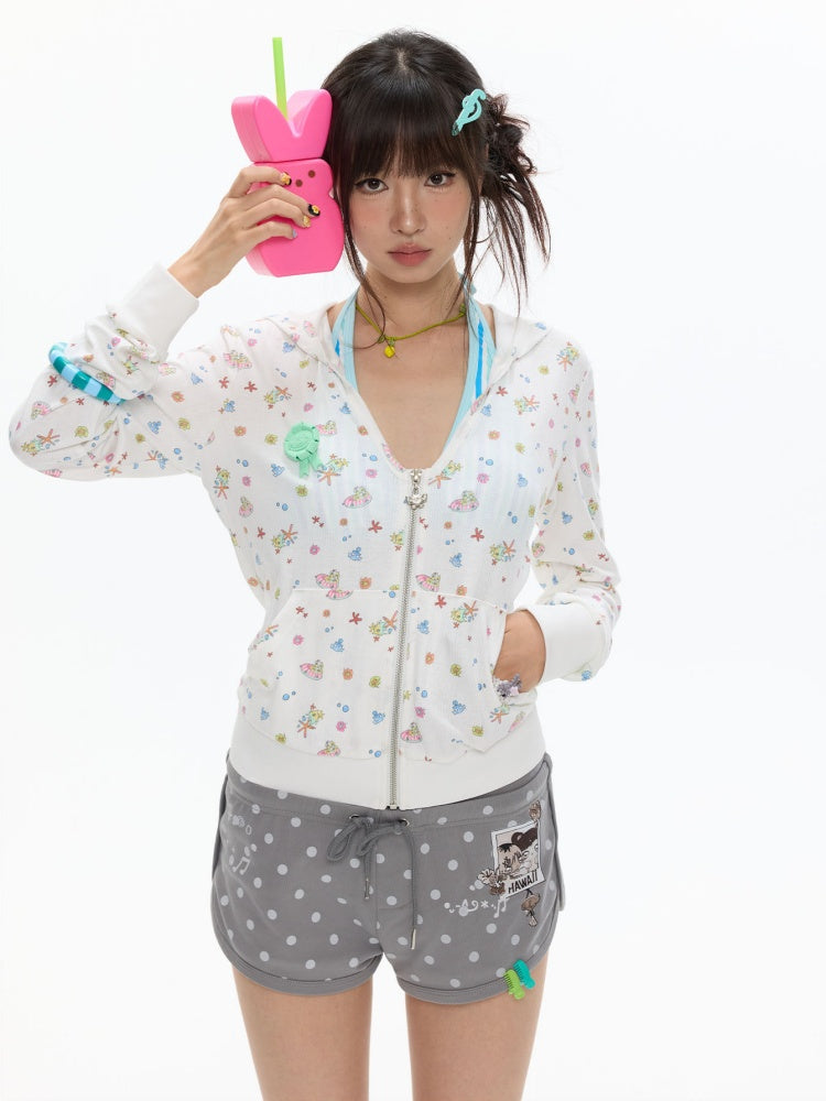 Island Full-Print Sunscreen Knitted Hooded Jacket【s0000017369】