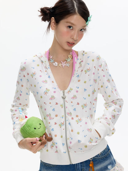 Island Full-Print Sunscreen Knitted Hooded Jacket【s0000017369】