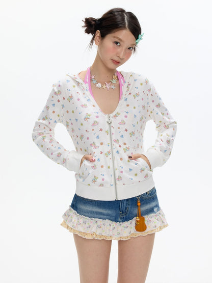 Island Full-Print Sunscreen Knitted Hooded Jacket【s0000017369】