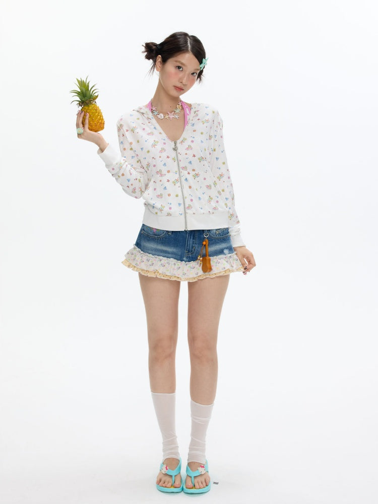 Island Full-Print Sunscreen Knitted Hooded Jacket【s0000017369】