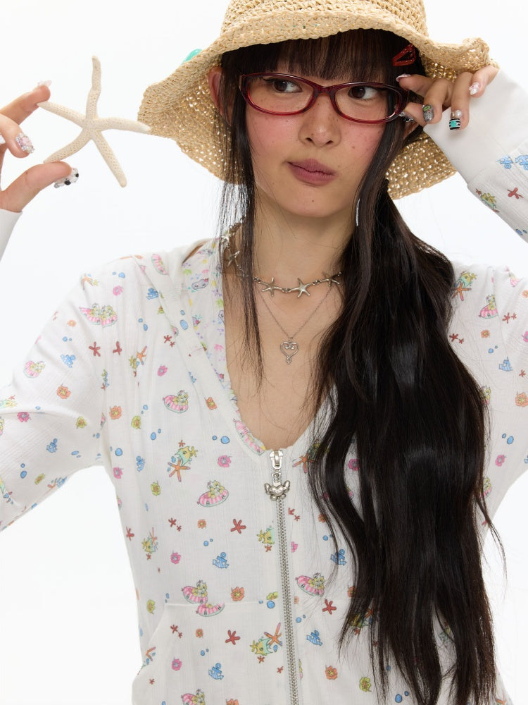 Island Full-Print Sunscreen Knitted Hooded Jacket【s0000017369】