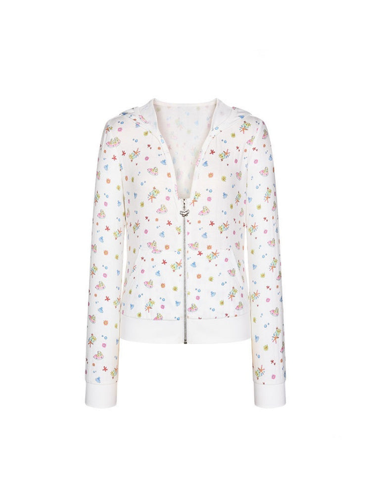 Island Full-Print Sunscreen Knitted Hooded Jacket【s0000017369】