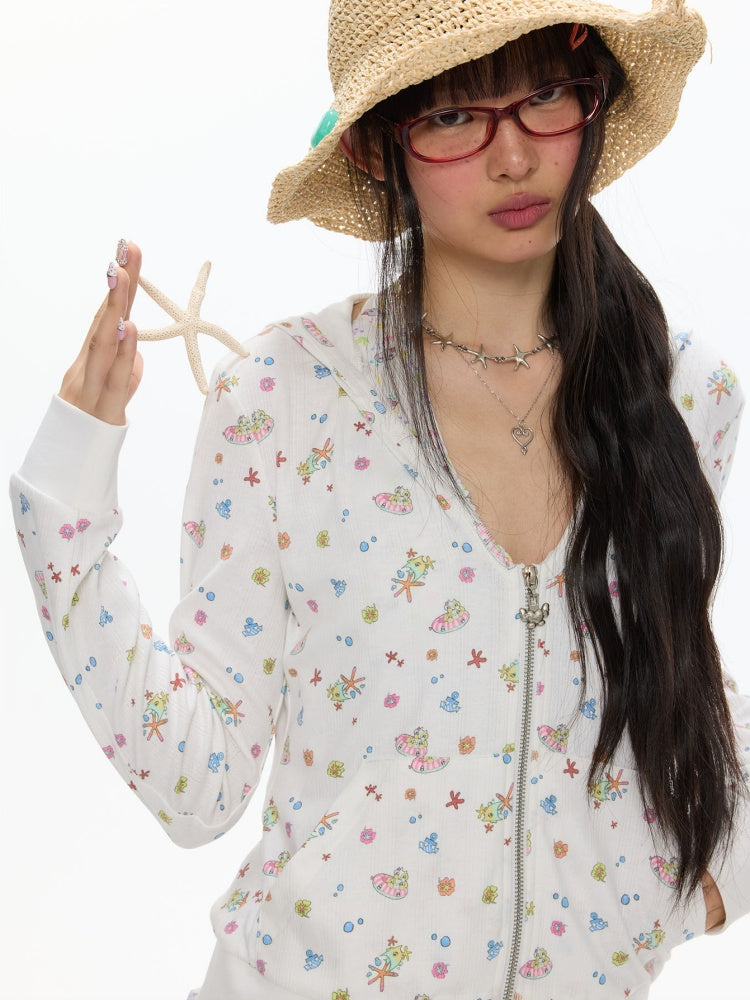 Island Full-Print Sunscreen Knitted Hooded Jacket【s0000017369】