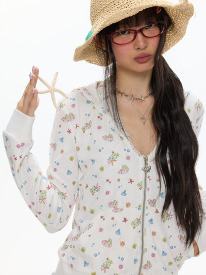 Island Full-Print Sunscreen Knitted Hooded Jacket【s0000017369】
