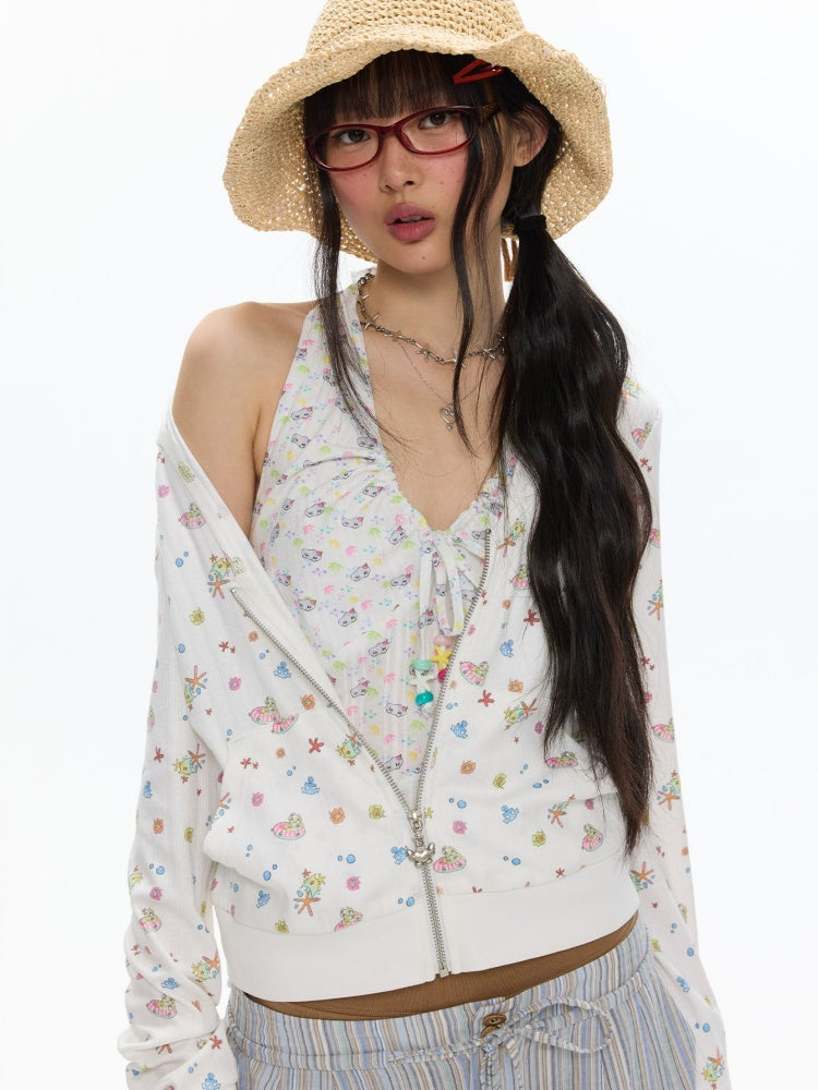 Island Full-Print Sunscreen Knitted Hooded Jacket【s0000017369】