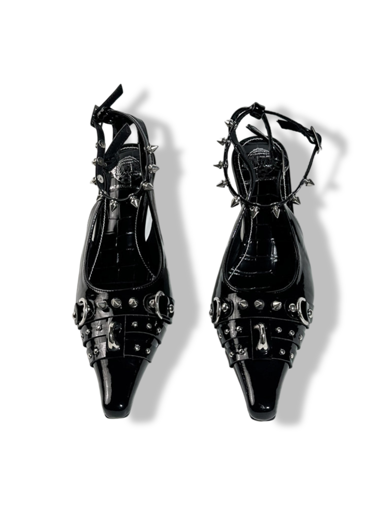 Y2K Punk Silver Wedge Pointed-Toe Slingback Pumps【s0000017383】
