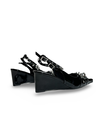 Y2K Punk Silver Wedge Pointed-Toe Slingback Pumps【s0000017383】