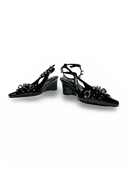 Y2K Punk Silver Wedge Pointed-Toe Slingback Pumps【s0000017383】