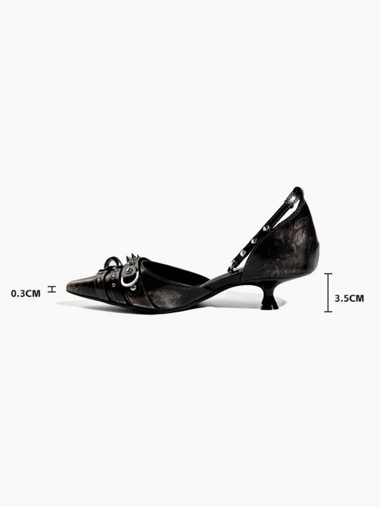 Spike Studded Buckle Pointed-Toe Slingback Wedge Pumps【s0000017384】