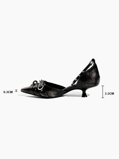 Spike Studded Buckle Pointed-Toe Slingback Wedge Pumps【s0000017384】