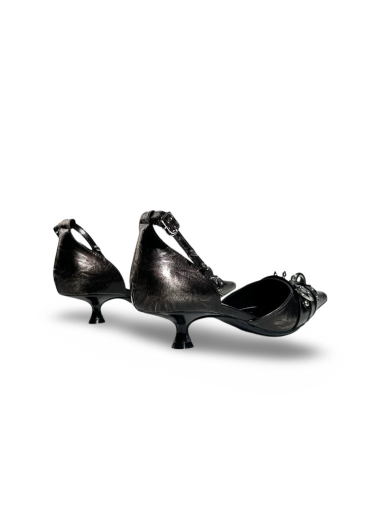 Spike Studded Buckle Pointed-Toe Slingback Wedge Pumps【s0000017384】