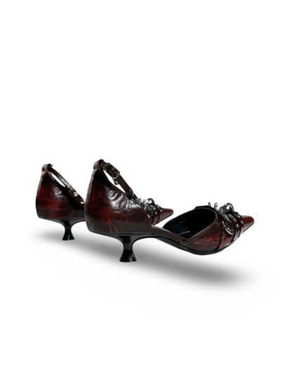 Spike Studded Buckle Pointed-Toe Slingback Wedge Pumps【s0000017384】