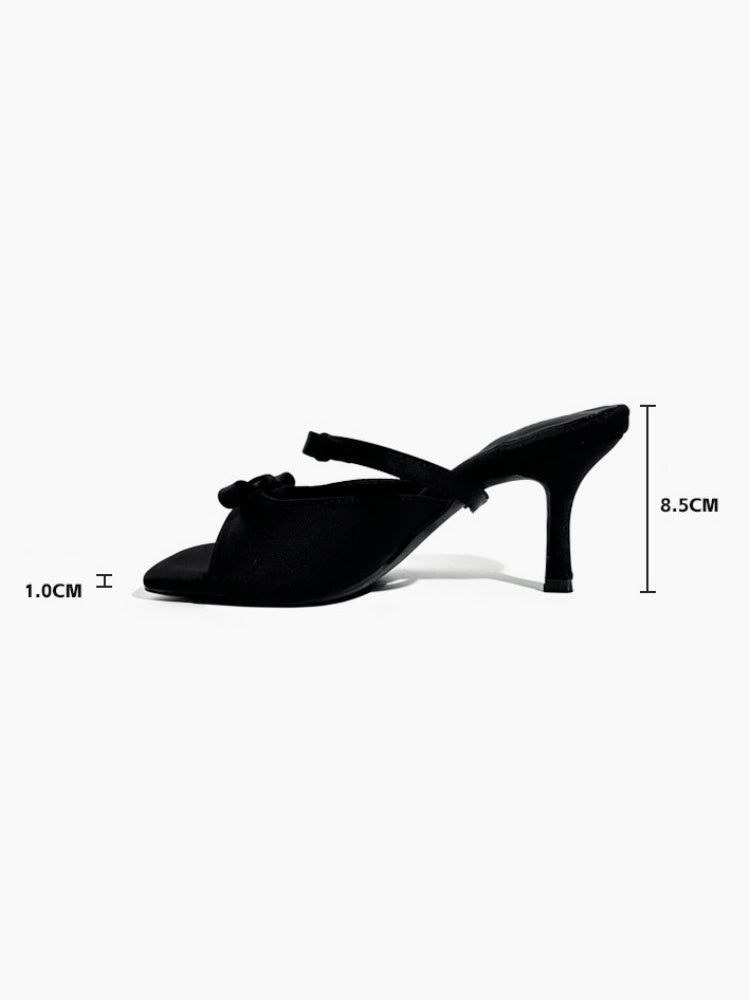High Heels One-Strap Bow Square-Toe Sandals【s0000017386】