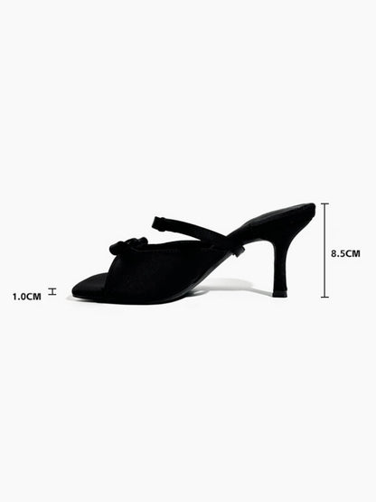 High Heels One-Strap Bow Square-Toe Sandals【s0000017386】