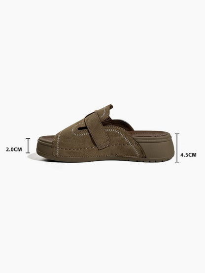 Suede Contrast-Stitch Buckle Platform Slide Sandals【s0000017390】