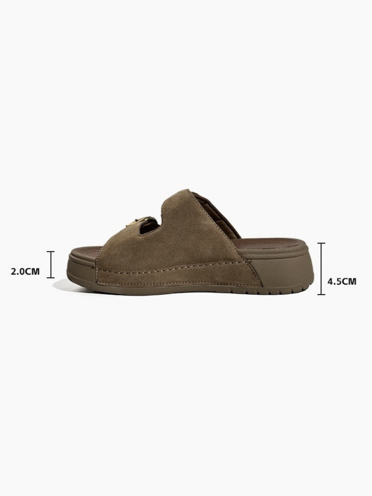 Suede Double-Buckle Platform Slide Sandals【s0000017391】