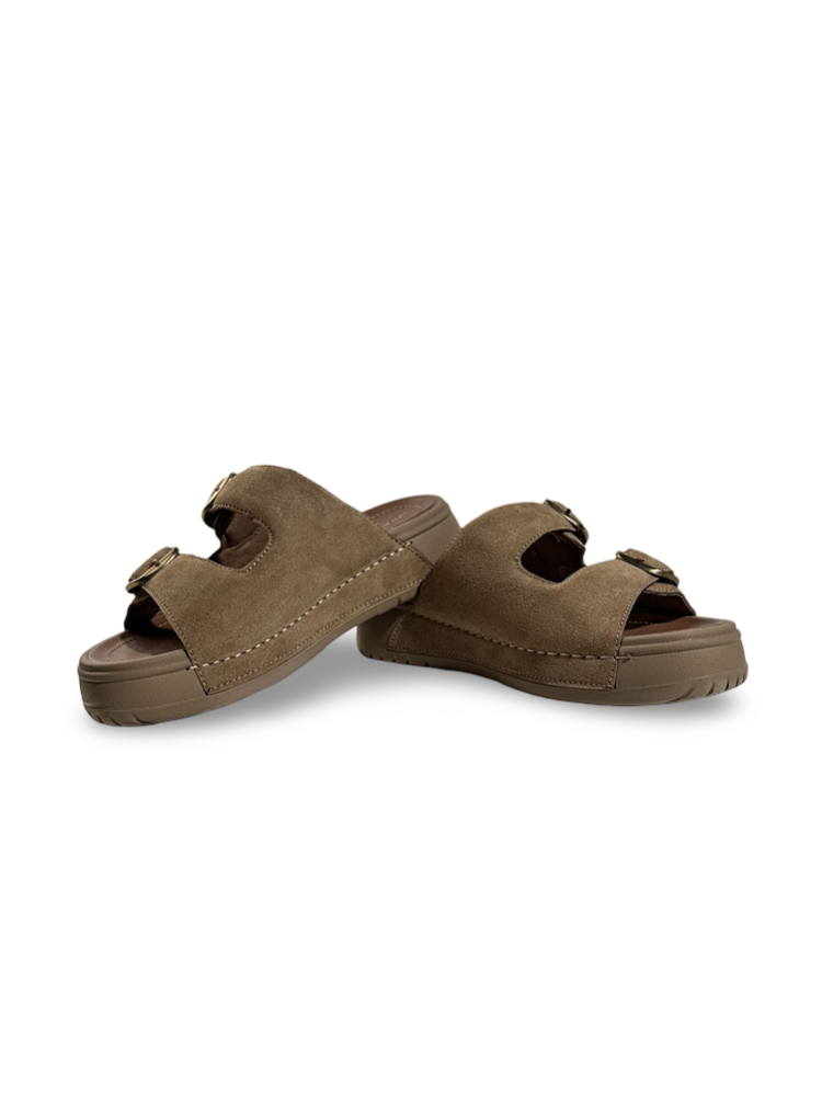 Suede Double-Buckle Platform Slide Sandals【s0000017391】