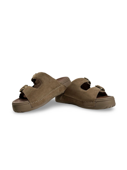 Suede Double-Buckle Platform Slide Sandals【s0000017391】