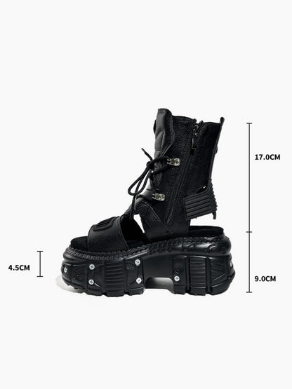 Heavy Industry Rock Buckle Strap Thick Soled Lace-Up Sandal Boots【s0000017396】