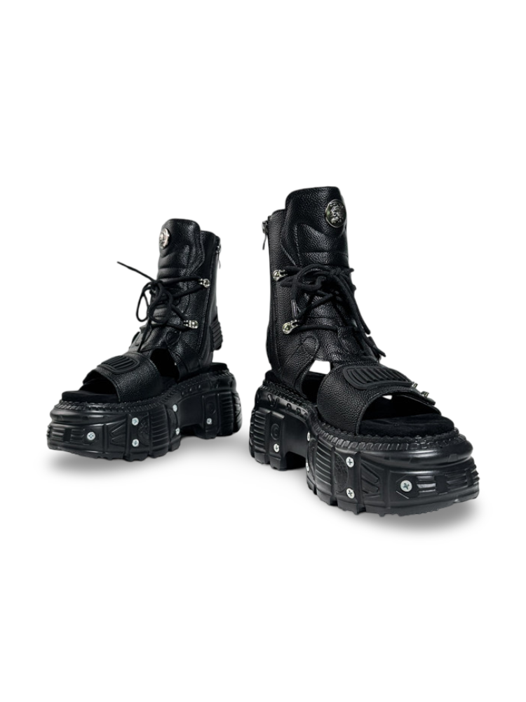 Heavy Industry Rock Buckle Strap Thick Soled Lace-Up Sandal Boots【s0000017396】