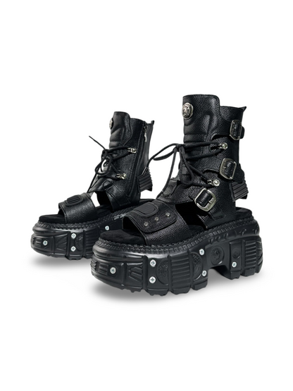 Heavy Industry Rock Buckle Strap Thick Soled Lace-Up Sandal Boots【s0000017396】