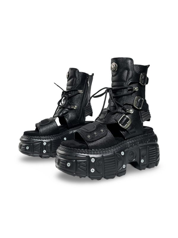 Heavy Industry Rock Buckle Strap Thick Soled Lace-Up Sandal Boots【s0000017396】