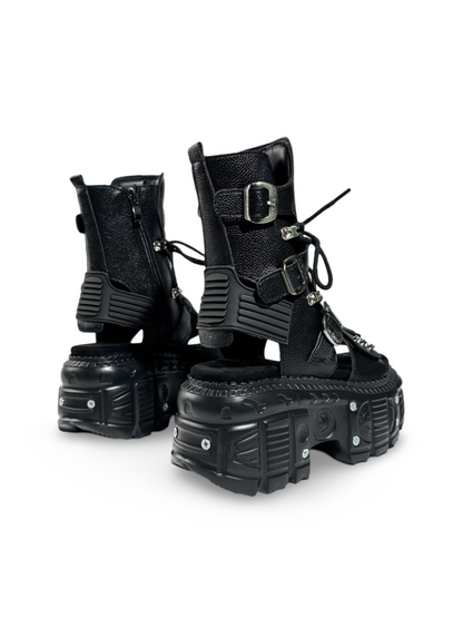 Heavy Industry Rock Buckle Strap Thick Soled Lace-Up Sandal Boots【s0000017396】