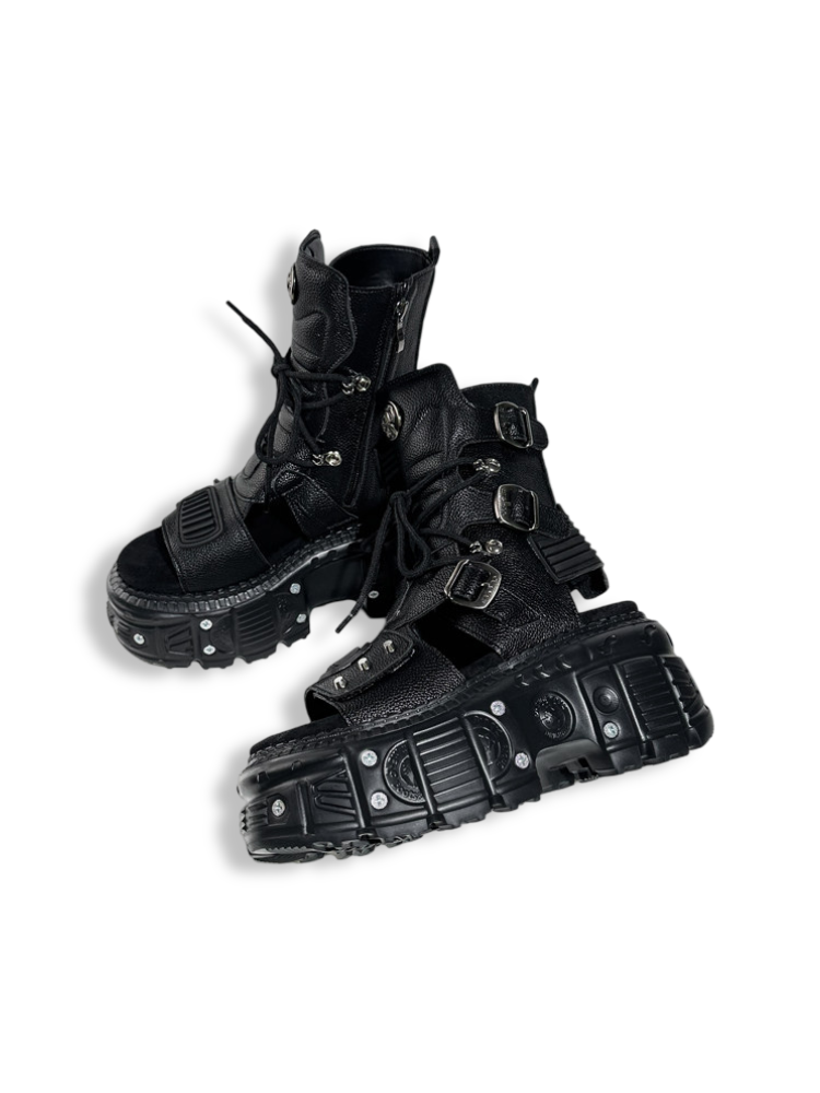 Heavy Industry Rock Buckle Strap Thick Soled Lace-Up Sandal Boots【s0000017396】