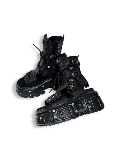 Heavy Industry Rock Buckle Strap Thick Soled Lace-Up Sandal Boots【s0000017396】