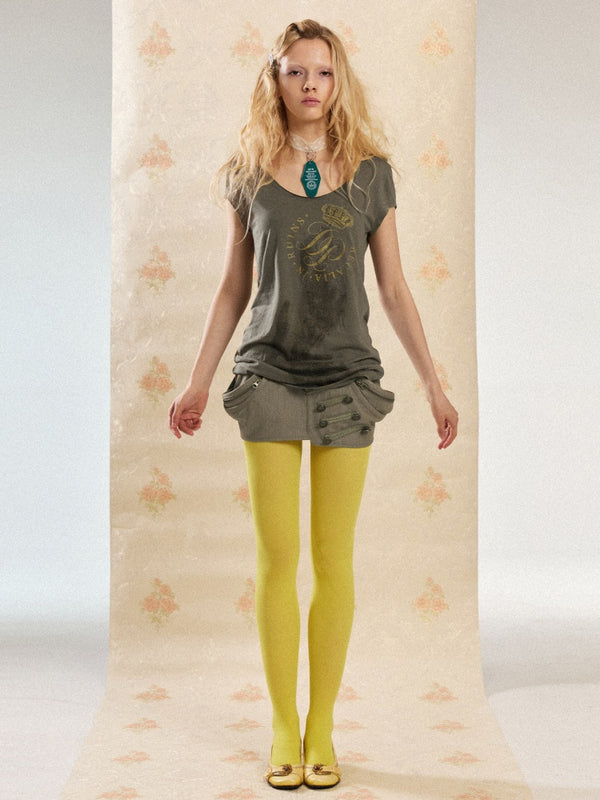 Slim-Fit Crew Neck Vintage-Style Guitar Girl Printed Long T-Shirt【s0000017552】