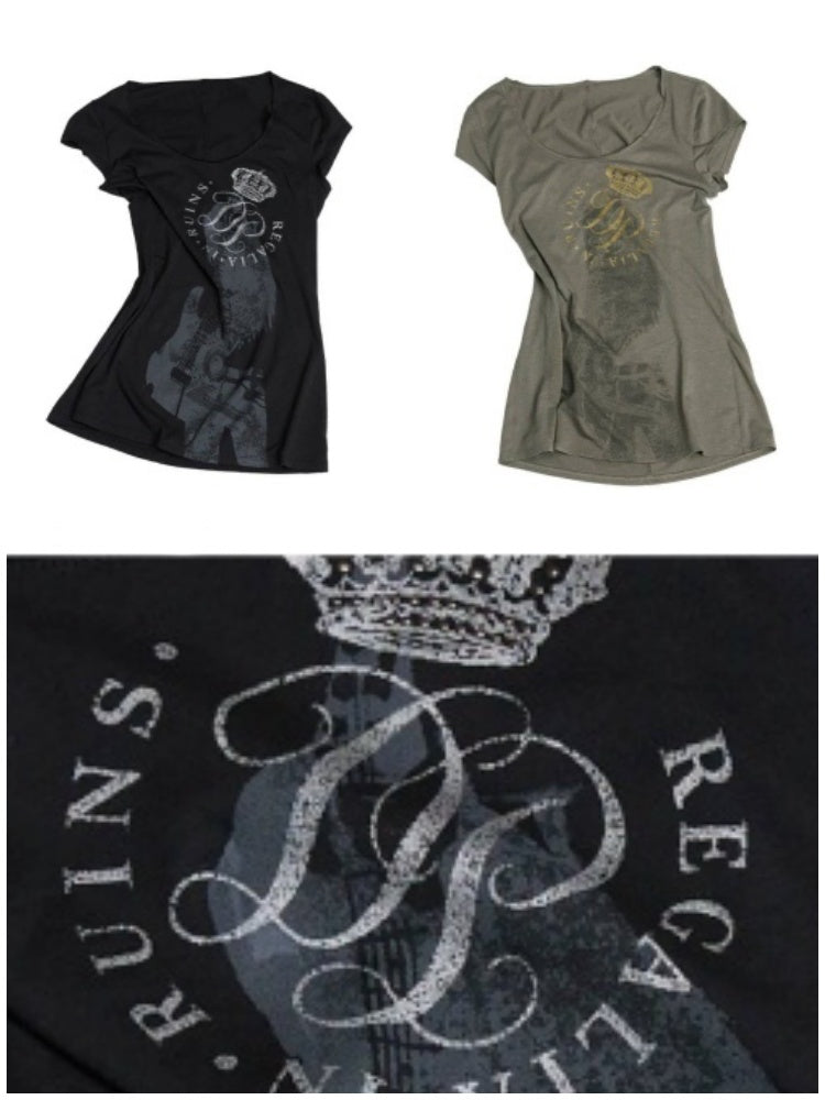 Slim-Fit Crew Neck Vintage-Style Guitar Girl Printed Long T-Shirt【s0000017552】