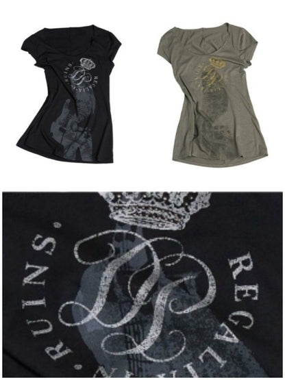 Slim-Fit Crew Neck Vintage-Style Guitar Girl Printed Long T-Shirt【s0000017552】