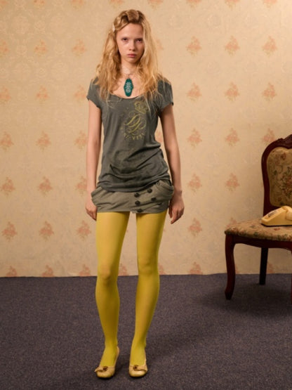 Slim-Fit Crew Neck Vintage-Style Guitar Girl Printed Long T-Shirt【s0000017552】