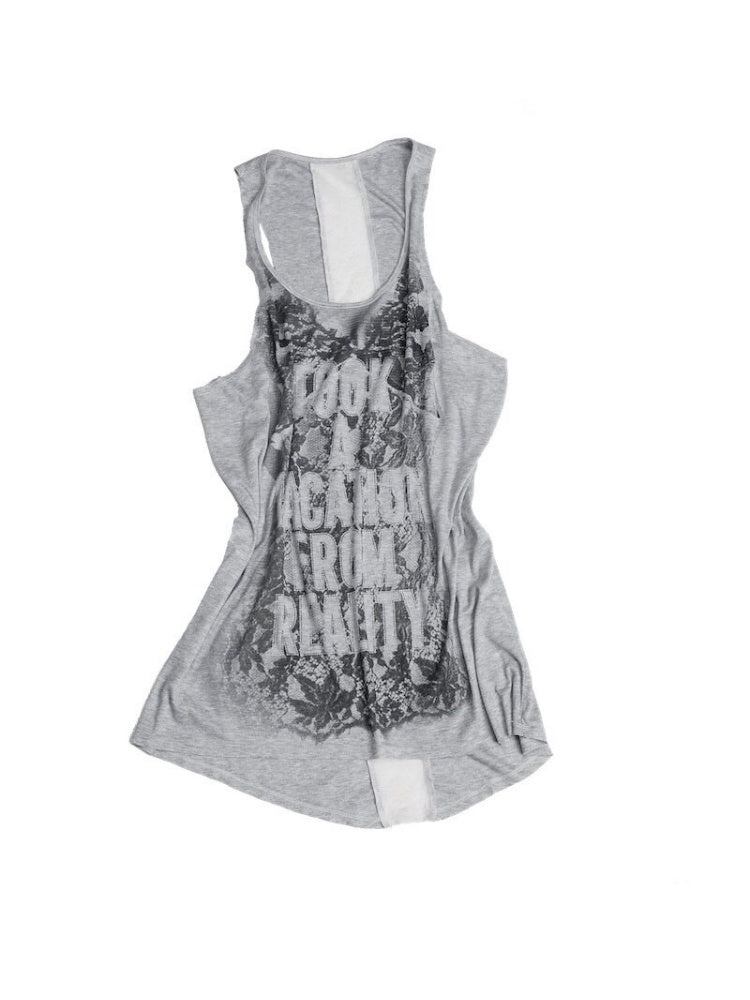 Punk Niche Lace Print Slogan Tank U-Neck Vest Dress【s0000017554】