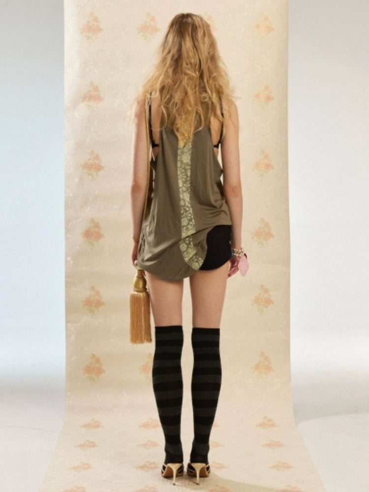 Punk Niche Lace Print Slogan Tank U-Neck Vest Dress【s0000017554】