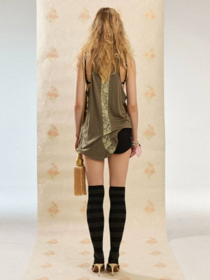 Punk Niche Lace Print Slogan Tank U-Neck Vest Dress【s0000017554】