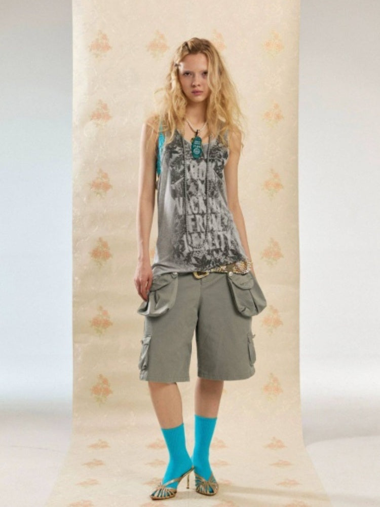 Punk Niche Lace Print Slogan Tank U-Neck Vest Dress【s0000017554】