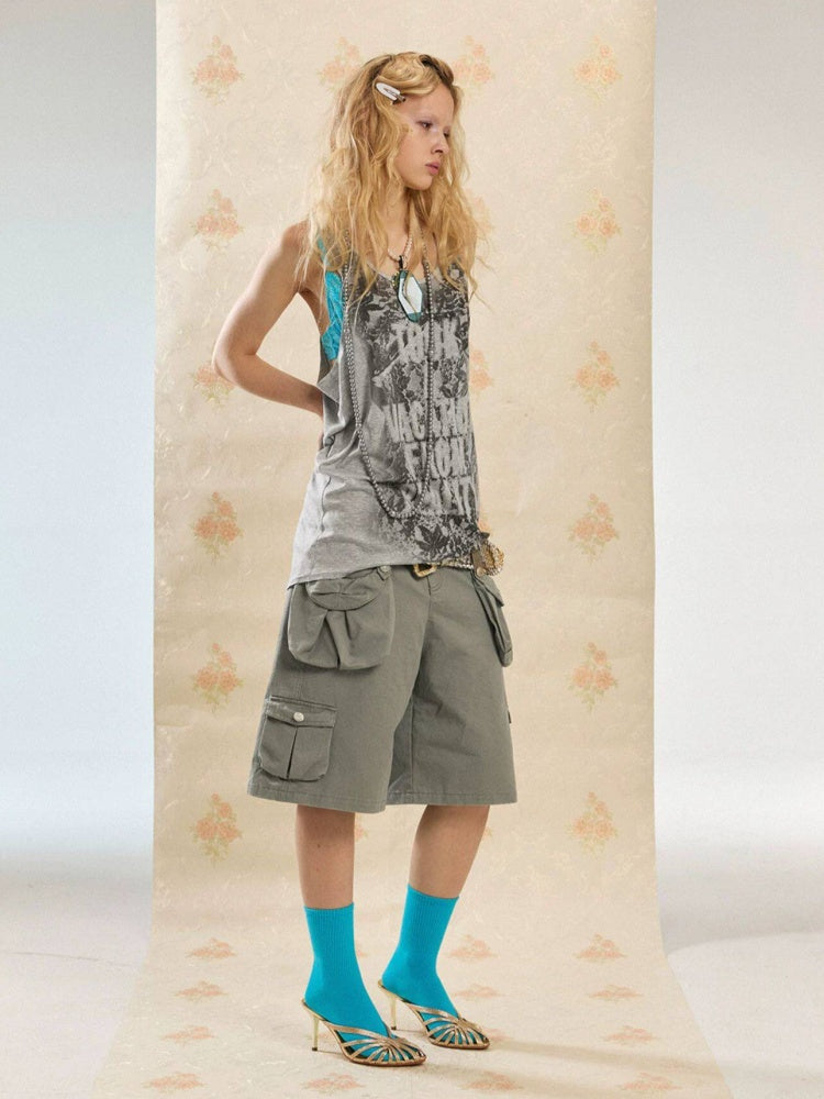 Punk Niche Lace Print Slogan Tank U-Neck Vest Dress【s0000017554】