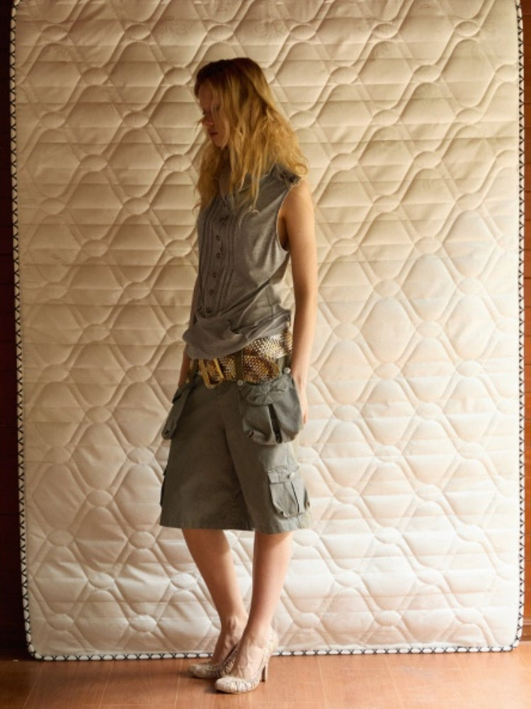 Vintage Washed Distressed 3D-Pocket Cropped Wide-Leg Pants【s0000017555】