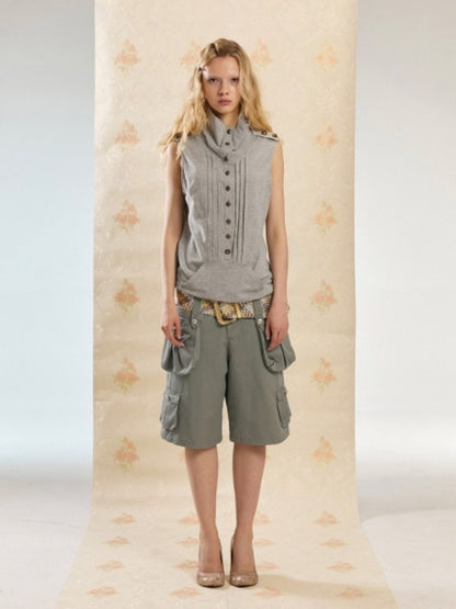 Vintage Washed Distressed 3D-Pocket Cropped Wide-Leg Pants【s0000017555】