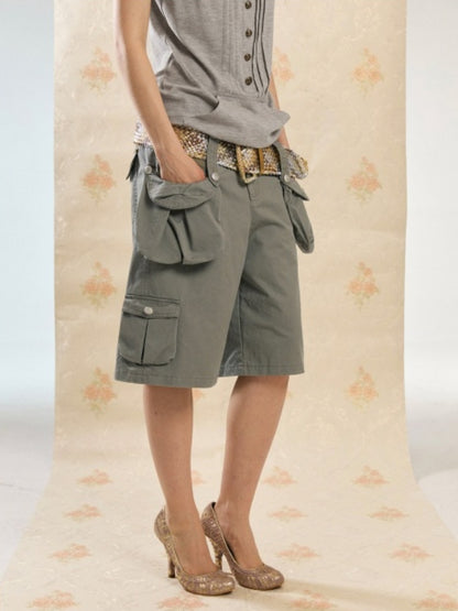 Vintage Washed Distressed 3D-Pocket Cropped Wide-Leg Pants【s0000017555】
