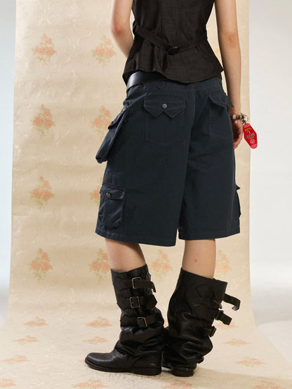 Vintage Washed Distressed 3D-Pocket Cropped Wide-Leg Pants【s0000017555】