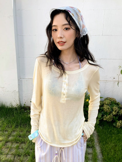 Henry-Collar Cover-Up T-Shirts & Sea Print Bikini【s0000017556】