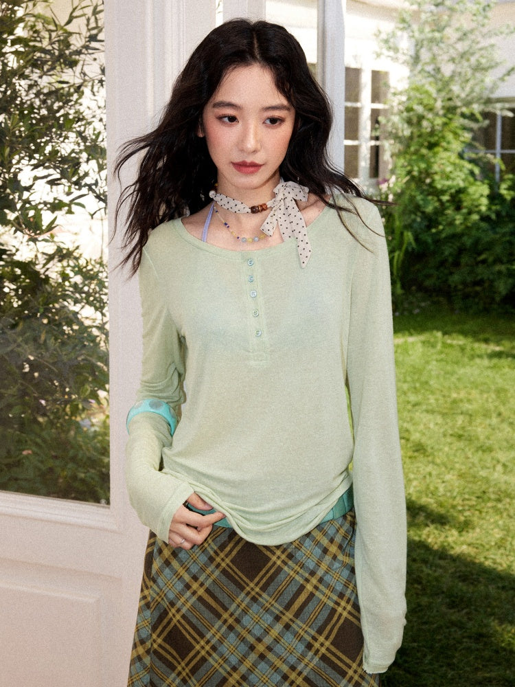 Henry-Collar Cover-Up T-Shirts & Sea Print Bikini【s0000017556】
