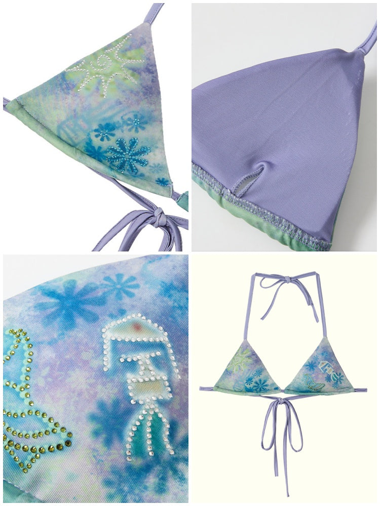Henry-Collar Cover-Up T-Shirts & Sea Print Bikini【s0000017556】