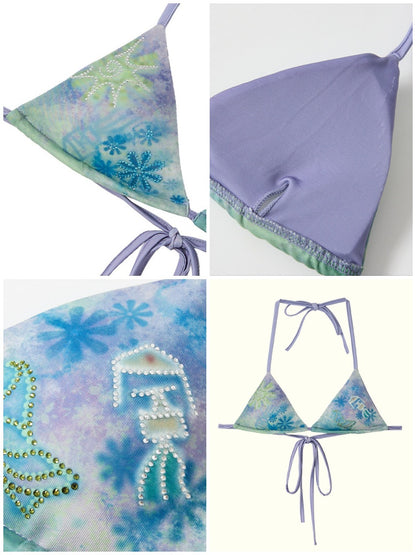 Henry-Collar Cover-Up T-Shirts & Sea Print Bikini【s0000017556】