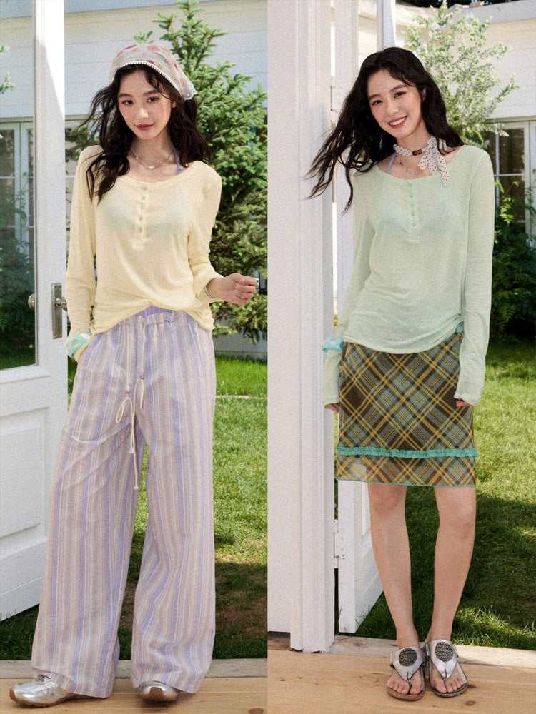 Henry-Collar Cover-Up T-Shirts & Sea Print Bikini【s0000017556】