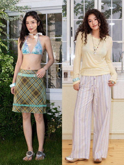 Henry-Collar Cover-Up T-Shirts & Sea Print Bikini【s0000017556】