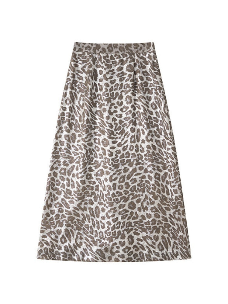 Vintage Leopard Print Elastic Waist A-Line Midi Skirt【s0000017560】