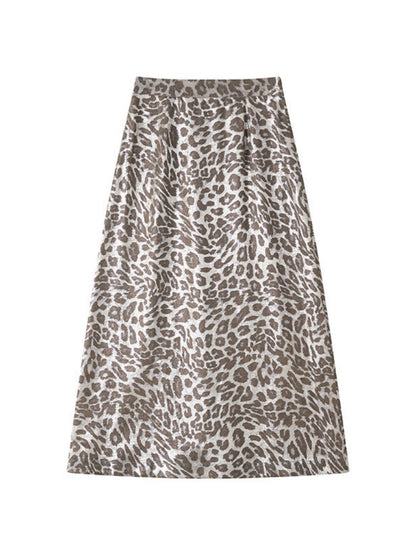 Vintage Leopard Print Elastic Waist A-Line Midi Skirt【s0000017560】